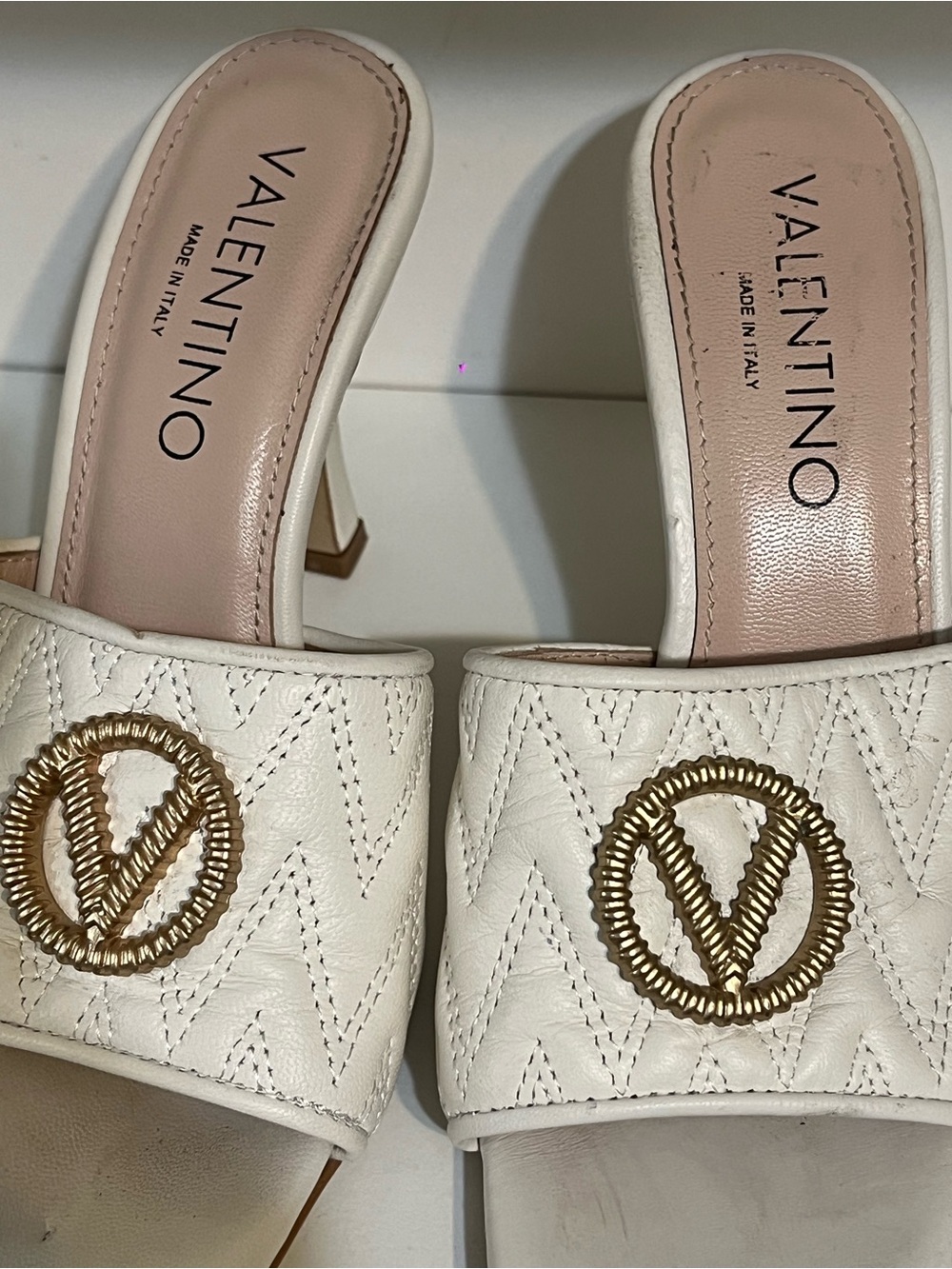 Valentino by Mario Valentino Venere Ivory Quilted Leather Heeled Sandals Size 7 - Picture 3 of 16